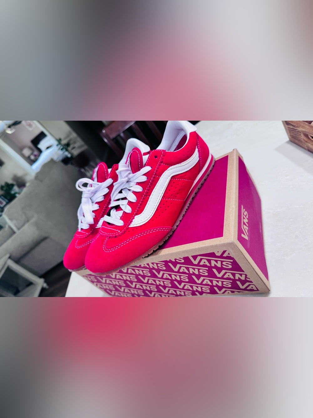 Vans Kids Red Suede Sneakers with White Stripe - Picture 3 of 7